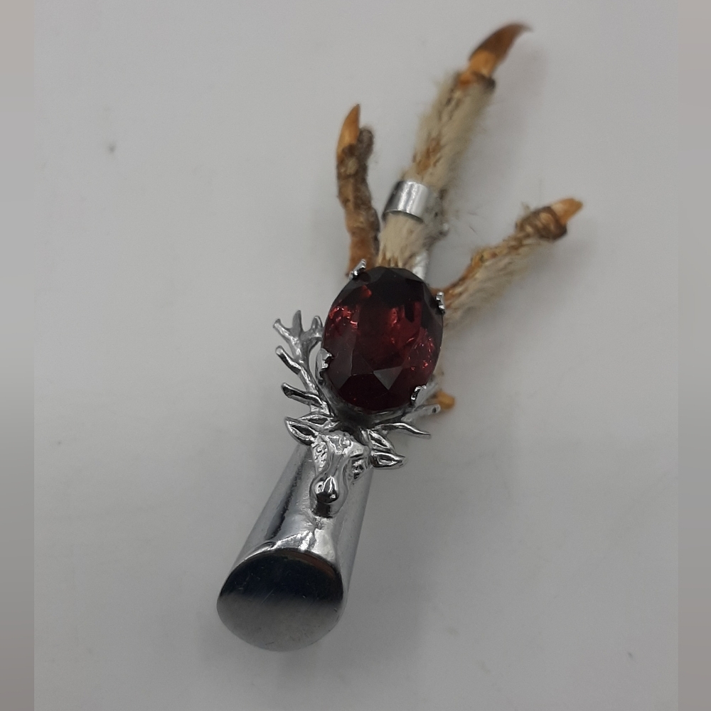 Victorian Scottish Kilt Pin Grouse Foot Mizpah Silver Plate Mount Staghead